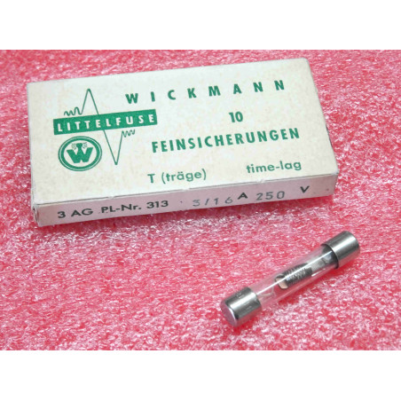 boîte de 10 fusibles temporisés 187.5mA 0.1875A , 250Vac ~ 6.35x31.75mm Littlefuse Wickmann (M2C)