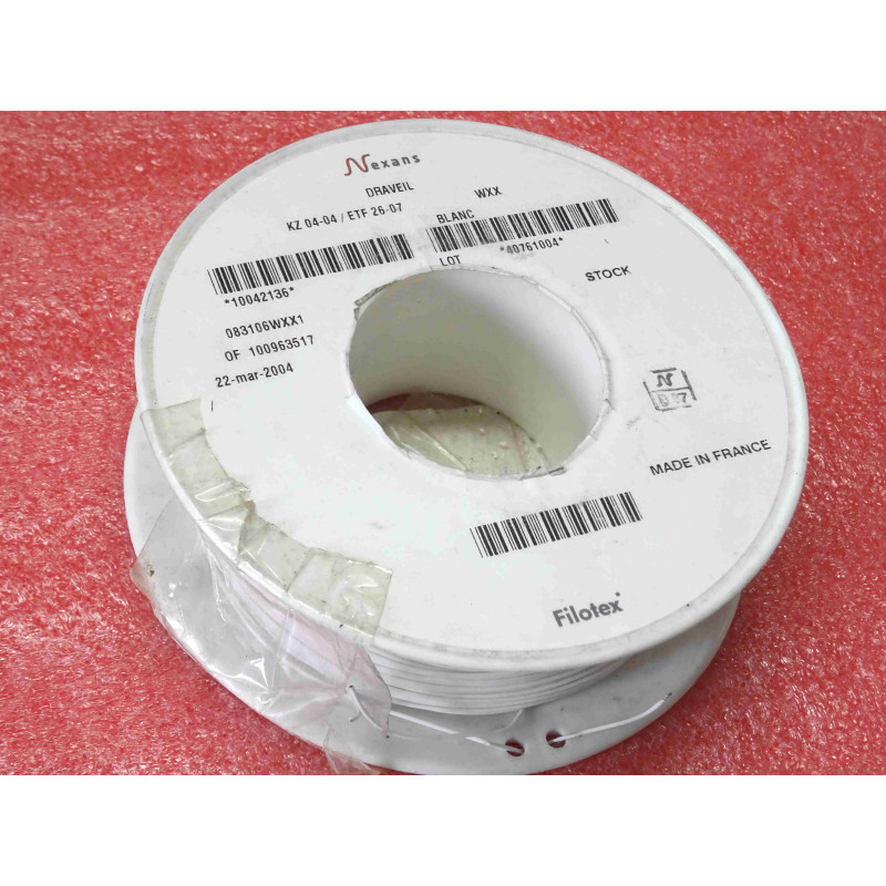 bobine de 200 mètres de câble Nexans KZ 04-04 / ETF 26-07 ~ blanc , souple , AWG 26 , 0.14mm² , 7x0.16mm , 250 Volts (N5A)