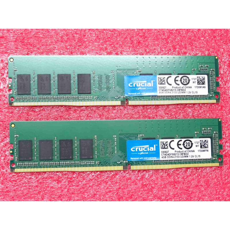 Lot de 2 barettes de 4Go de RAM micron crucial CT4G4DFS8213.C8FBD2 1Rx8 4GB DDR4-2133 UDIMM 1.2V CL15