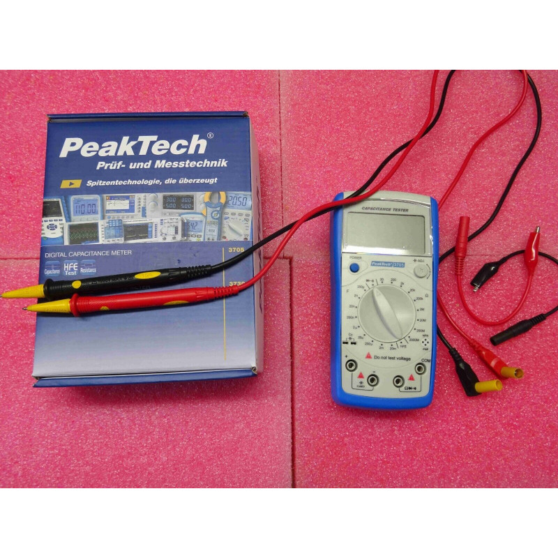 capacimètre digital peaktech 3705 ~0.1pF-20mF~1ohm-2000Mohm~hFE diode  continuité