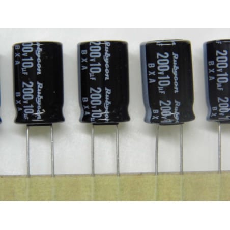 Lot x11: condensateur chimique radial 10µF 10uF 200v 105°C Ø 10mm H 16mm rubycon